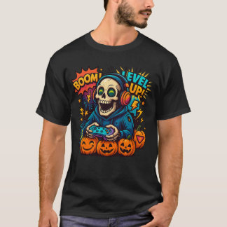 Skelett Halloween-Totenschädel-Gamer-gruselige Kür T-Shirt
