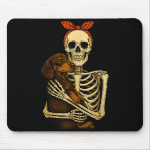 Skelett hält dackel hund lustige faulheit hallowee mousepad