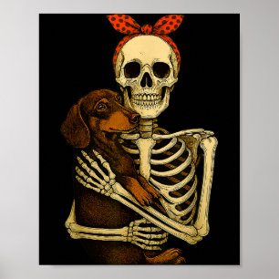 Skelett hält dackel hund lustige faulheit hallowee poster