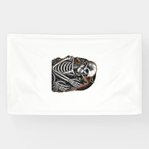 Skelett hält Halloween-Kostüm Katze Schädel Katze Banner