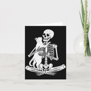 Skelett hält lustige Katze Soky Halloween Meow Kit Karte