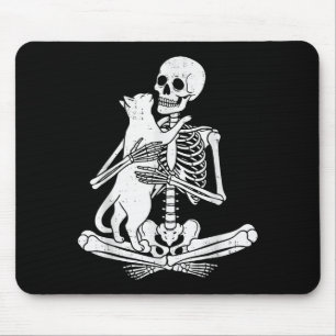 Skelett hält lustige Katze Soky Halloween Meow Kit Mousepad