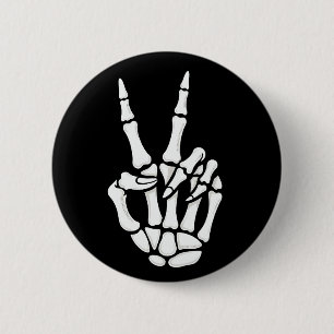 Skelett-Hand-Friedenszeichen Cool Halloween Button