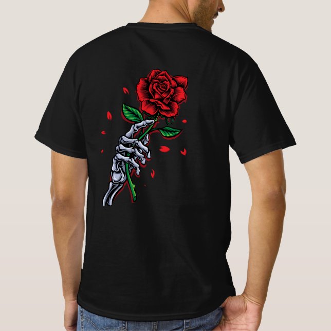 Skelett Hand mit Rose - Gotische Romantik Kunst T-Shirt (Rückseite)