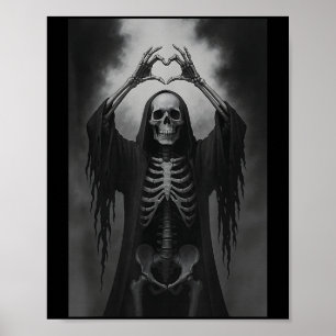 Skelett Hände Herz Zeichen Gruseliges Gesicht Lust Poster