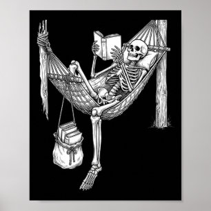 Skelett-Hängematte-Leser lustiges Buchliebhaber-Ge Poster