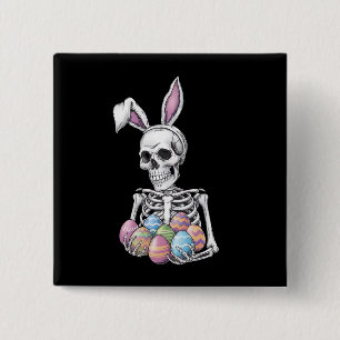 Skelett-Häschen hält Oster-Eier Lustiger Hase Button