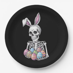 Skelett-Hase hält Oster-Eier Lustiger Hase Pappteller