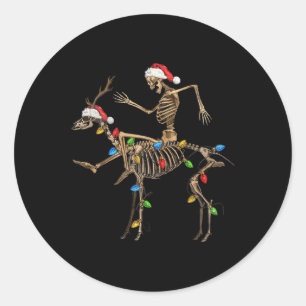 Skelett Hirsch Weihnachten mit Weihnachtslicht Wei Runder Aufkleber