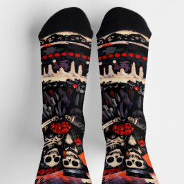 Skelett-Hochzeit, gothische Liebende umarmen sich Socken