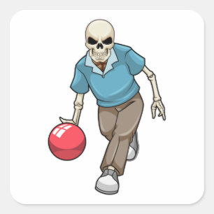 Skelett im Bowling mit Bowlingball Quadratischer Aufkleber