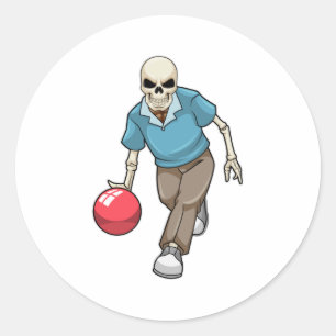 Skelett im Bowling mit Bowlingball Runder Aufkleber