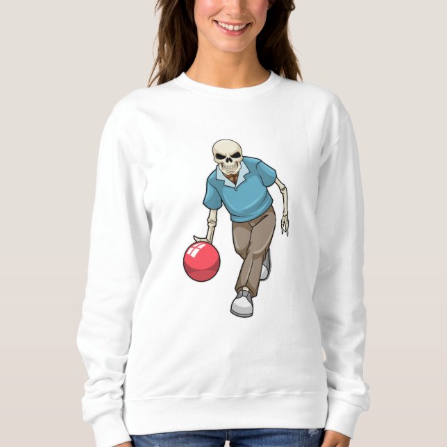 Skelett im Bowling mit Bowlingball Sweatshirt (Vorderseite)