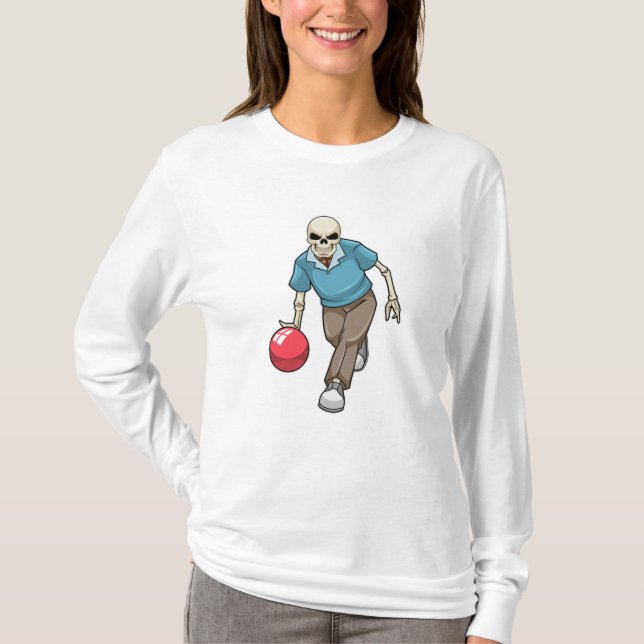 Skelett im Bowling mit Bowlingball T-Shirt (Vorderseite)