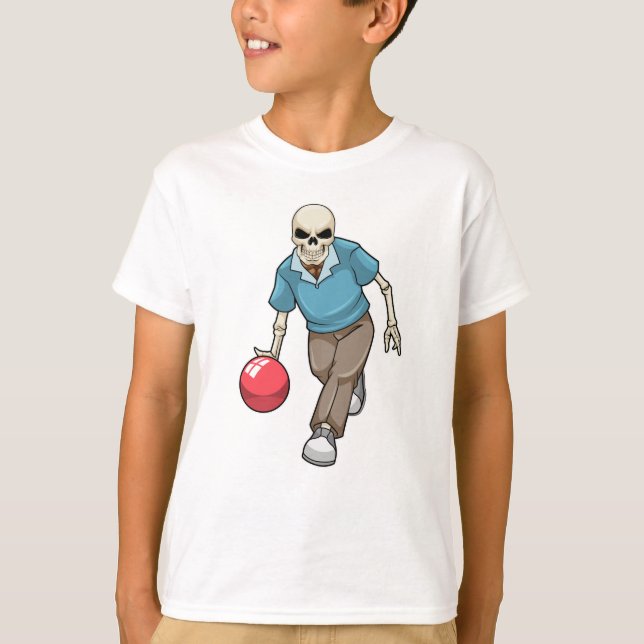 Skelett im Bowling mit Bowlingball T-Shirt (Vorderseite)