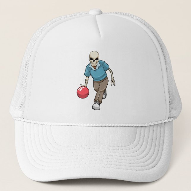 Skelett im Bowling mit Bowlingball Truckerkappe (Vorderseite)