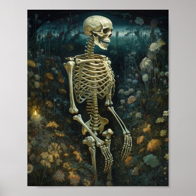 Skelett in den Blume nachts Poster (Vorne)