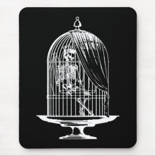 Skelett in einem Vogelkäfig Mousepad