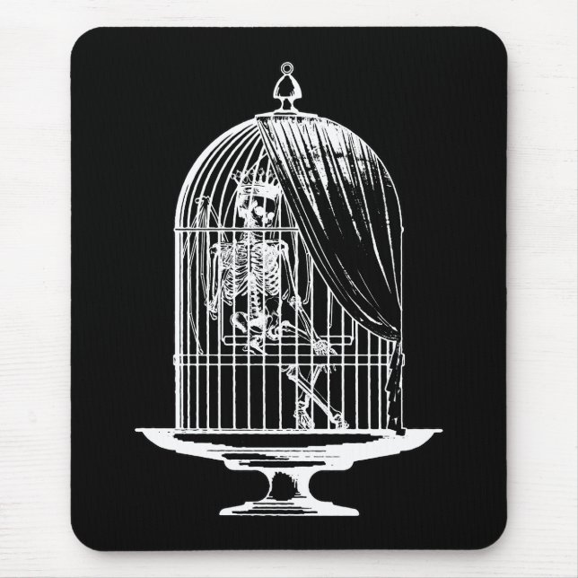 Skelett in einem Vogelkäfig Mousepad (Vorne)