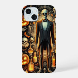 Skelett in Tuxedo, Pumpkins, Tränke iPhone 15 Hülle