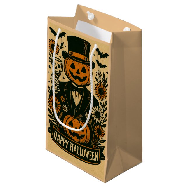 Skelett in Tuxedo Spooky Gastgeschenk Bags Kleine Geschenktüte (Vorderseite Schrägansicht)