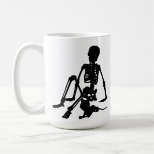 Skelett-Junge und Silhouette seiner Haustierkatze Kaffeetasse