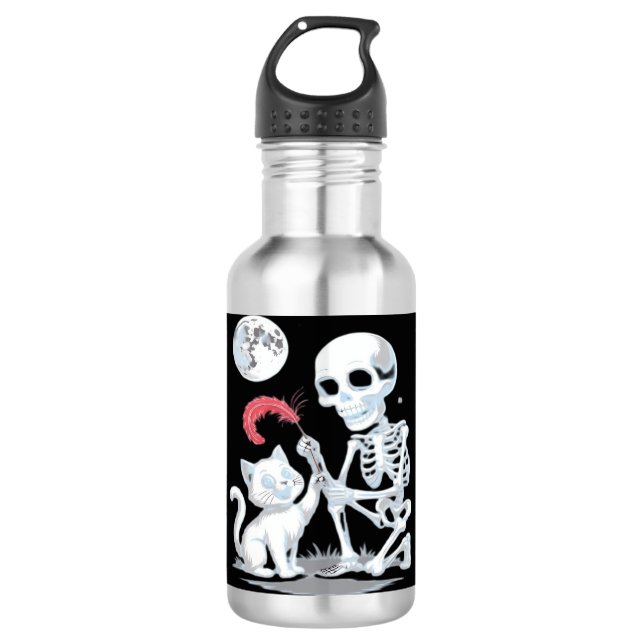Skelett-Katze Halloween Lustig Süß Gruselig Essent Edelstahlflasche (Vorderseite)