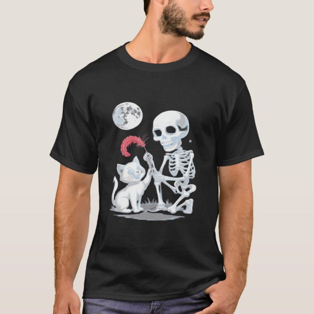 Skelett-Katze Halloween Lustig Süß Gruselig Essent T-Shirt (Vorderseite)