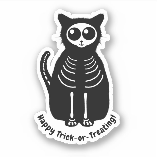 Skelett Katzen Halloween Aufkleber (Vorderseite)