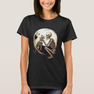 Skelett Katzen Mond Nacht Halloween Lustig Süße Mä T-Shirt