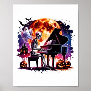 Skelett Klavier spielen mit Ghost Creepy Halloween Poster