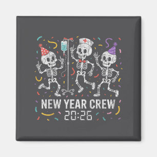 Skelett-Krankenschwester Neujahrs-Crew 2026 Lustig Magnet