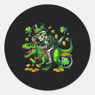 Skelett Leprechaun Skelett Reitet Trex St Patric Runder Aufkleber