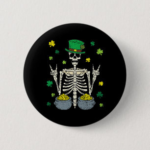 Skelett Leprechaun St. Patricks Day Shamrock Nelke Button