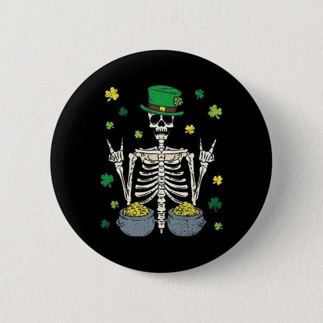 Skelett Leprechaun St. Patricks Day Shamrock Nelke Button (Vorderseite)