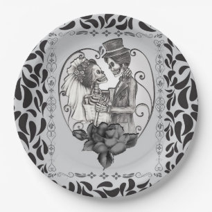 Skelett Liebespaar Hochzeitstanz Gothic Hochzeit Pappteller