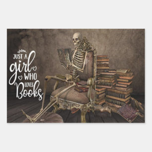 Skelett Mädchen Buchliebhaberin Geschenkpapier Set