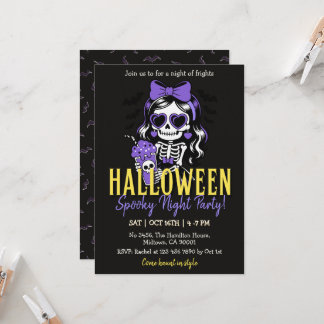 Skelett-Mädchen Halloween Gruselige Nachtparty Lil Einladung
