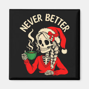 Skelett-Mädchen-Santa-trinkt-Kaffee-Weihnachten-lu Magnet