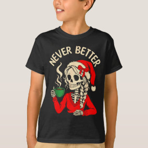 Skelett-Mädchen-Santa-trinkt-Kaffee-Weihnachten-lu T-Shirt