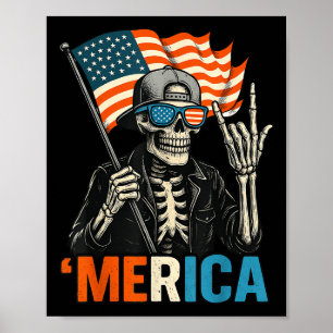 Skelett Merica Rock Amerikanische Flagge Patriotis Poster