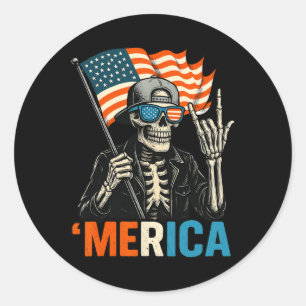 Skelett Merica Rock Amerikanische Flagge Patriotis Runder Aufkleber