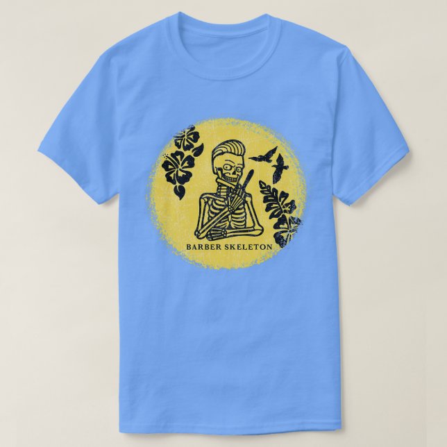 Skelett mit Barbiermesser T-Shirt (Design vorne)