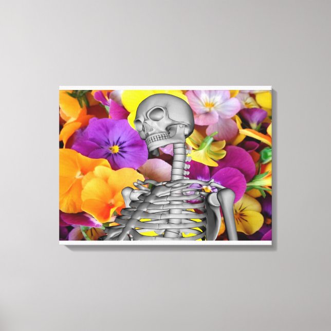 Skelett mit Blume Leinwanddruck (Vorderseite)