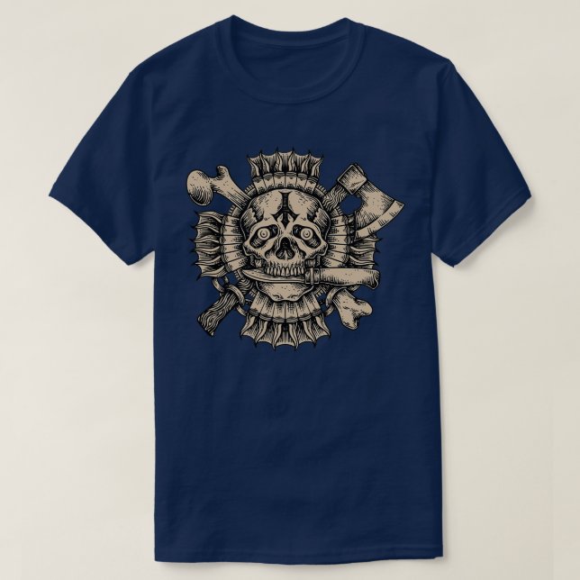 Skelett mit einem Messer in der Gravur T-Shirt (Design vorne)