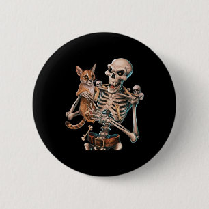 Skelett mit einer Katze Skull Kitty Halloween Men Button