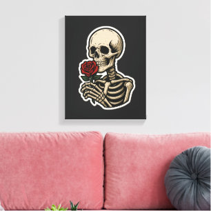 Skelett mit einer Rose - Sticker für künstlerisch- Leinwanddruck