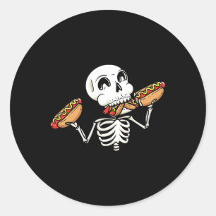 Skelett mit heißem Hund Halloween Hotdog-Übernacht Runder Aufkleber