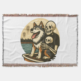 Skelett mit Hund auf einem gespenstischen See Horr Decke