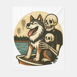 Skelett mit Hund auf einem gespenstischen See Horr Fleecedecke